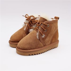 Styl sneakers oryginalny skórzany skórzany buty śniegowe 100 naturalne futrzane kostki ciepłe wełniane chłopcy dziewczęta zima 230815
