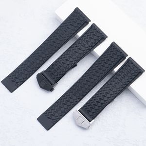Titta på band 22mm Soft Premium Silicone Rubber Watch Band Flat End Belt för Tag Strap Carr Heuer Armband Butterfly Clasp Drive Timer Tool 230814