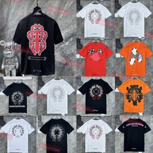 Men's T-Shirts 2023Classics Mens t Shirts Heart High Quality Brand Crew Neck Chromes Short Sleeves Tops Tees Casual Horseshoe Sanskrit Cross Print Chromees Hearts