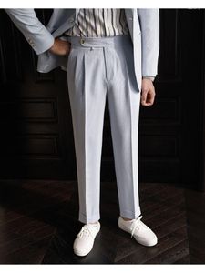 Men's Suits Trousers Summer Thin Business Casual Suit Pants Classic Solid Elastic Comfortable Slim Straight Brand Wear C86