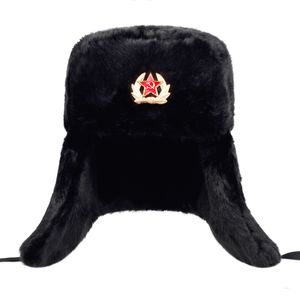 Traper Hats Winter Furt Winter-Winteroof Hat Men kobiety Lei Feng Cap Bomber Faux Fur Ear Flap Caps Black Ski Trooper Trapper Cold Anti-Snow Hats 230815