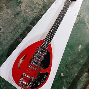 6 Strings Red Semi Hollow Electric Guitar with Tremolo Bar Rosewood Fretboard Customizable