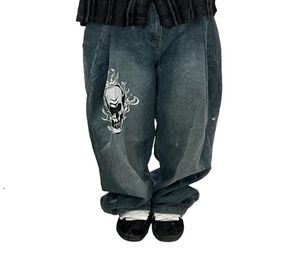 Erkek kot pantolon retro hip-hop kafatası kot pantolon y2k sıkıntılı yıkanmış denim cadde trend gündelik niş tasarım fener geniş pantolon 230814