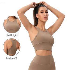 2023New Yoga Outfit ABS LOLI Soft Lycra Push-up Sports Bra Women Padded Medium Support Bras High Neck Racerback Gym Workout Crop Top Designer
