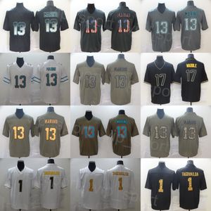 Mens 1 Tua Tagovailoa Football Jersey 13 Dan Marino 17 Jaylen Waddle Ed Uniform Olive Salute to Service Camo Hemp Grey Hyphenation Vapor Color Rush