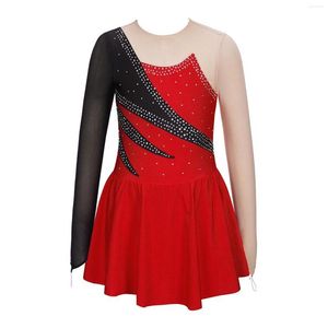 Scen Wear Sequin Figur Skating Dress Kids Girls Rhinestone Mesh Skirted Ballet Gymnastics Leotard Ballroom Competition Costumes289q