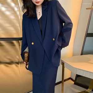 Zweiteilige Dressoce Lady passende Set Loose Blazer und Bleistiftröcke Anzüge Frauen England Style Casual Blazer Mäntel Femme