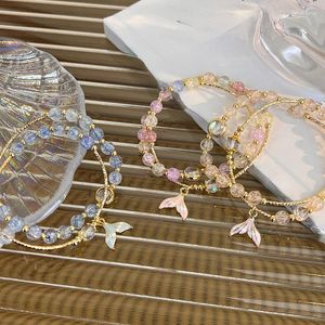 Strand Korean Fashion Crystal Beads Pingente de peixe de peixe duplo bracelete de miçangas frescas temperamento doce acessórios únicos para mulheres presentes