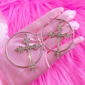 Stud 2000s Accessories Bling Crystal Cross Hoop Earrings Punk Aesthetic Luxury Korean Fashion Earring for Women Punk Jewelry Y2K Cool 230815