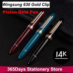 Fountain Pens Yongsheng 630 Fountain Pen 14K Gold Nib Wave Long Knife Nib Piston Gold Clip Resin Pen Stationery Business Writing Gifts 230814