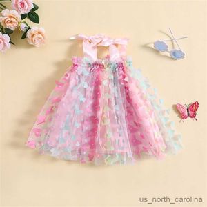 Flickans klänningar Babyklänningar för Suspender Kids Mesh Summer Dress with Butterfly Little Girls Birthday Cute Princess Strap Dress R230815