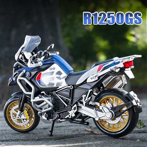 1 12 BMW R1250GS Adv Motorcycles Simulationslegierung Motorradmodellmodell Stoßdämpfer Schall- und Lichtkollektion Spielzeugauto -Auto Kinder Geschenk T230815