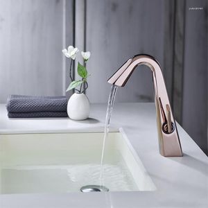 Bathroom Sink Faucets Rose Gold Basin Faucet Solid Brass Mixer & Cold Single Handle Deck Mount Lavatory Taps Black/Brushed