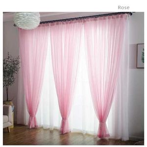 Cortina arco -íris colorida e sólida tule branca cortina de janela para a sala de estar com cortinas de órgão de tule de tule de tule draxas de tecido r230815