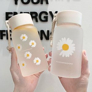 Water Bottles Plastic 500ml Small Daisy Transparent Creative Frosted Bottle Portable Trendy WatRope Travel Tea Cup