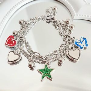 Braccialetti di collegamento Y2K gocciolamento stelle d'amore Bracciale a sospensione farfalla per donne harajuku colorato acciaio inossidabile dolcezza fresca estetica