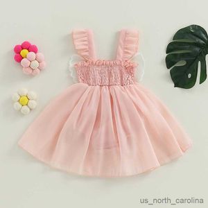 Flickans klänningar 0-24m sommar nyfödda flickor kläder ärmlös mesh fjäril tyll romper mode prinsessan jumpsuit klänning outfit r230815