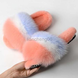 Slippers Big Fur Slippers House Women Winter Real Fur Slides Home Ladies Fluffy Slippers Female Furry Shoes Indoor Soft 2020 New Arrival X230519