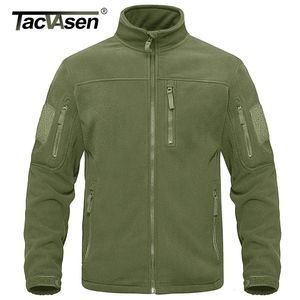 Herrjackor Tacvasen Full Zip Up Tactical Green Fleece Jacket Thermal Warm Work Coats Mens Pockets Safari Jacket Vandring Outwear Windbreaker 230814
