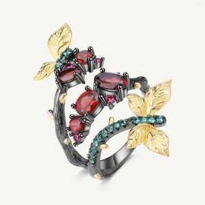 Cluster Rings Gem's Ballet 1.81ct Natural Garnet Branch Butterfly для женщин ювелирных изделий 925 Серебряное серебро оригинальное открытое регулируемое кольцо