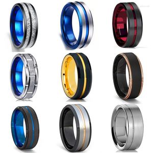 Wedding Rings 25 Models Engravable Men's Fashion 8MM Black Brushed Ladder Edge Tungsten Steel Ring Blue Groove Men Gifts For