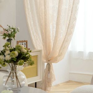 Cortina floral de renda para sala de estar, quarto, tule transparente para janelas, painel de tratamento