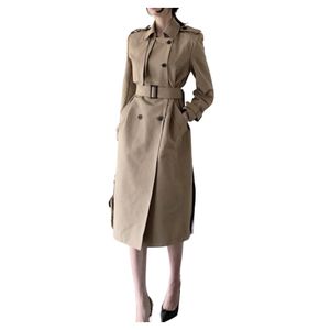 New fashion women's autumn British style doule breasted turn down collar with belt midi long trench coat SML