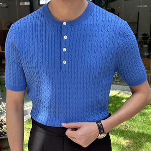 Herren -T -Shirts 2023 Sommer Schlankes Lampen -T -Shirts stricken atmungsaktiven Polo Jacquard Muster Casual Camisa Hombre Britisch -Hemd Mannen