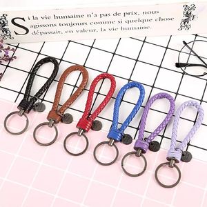Creative Hand Woven Tungsten Steel Leather Rope Keychain for Women's Keyrings and Car Pendants