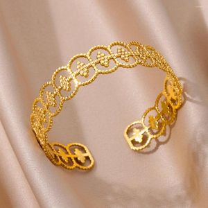 Brazalete de acero inoxidable 316L para Mujer, Brazalete de flores huecas de Color dorado, Pulseras de joyería de lujo para Mujer