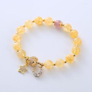 Charmarmband naturliga gula kristallpärlor armband med kreativ design och zirkoninlägg söta smycken för kvinnor hypoallergen