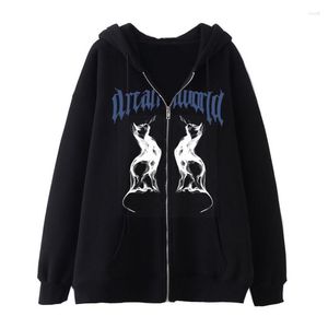 Damen Hoodies Mode Gothic Graphic Print Jackets Frauen Y2K Zip Up Streetwear Sweatshirts Hip Hop Tops Lose Harajuku Casual Coats