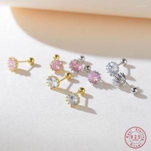 Brincos de garanhão 925 Sterling Silver Korean White Pink Zircon for Women Girls Birthday Fine Fine Jewelry