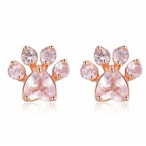 Stud Trendy Cute Cat Paw Earrings For Women Fashiong Rose Gold Earring Pink Claw Print Bear And Dog Drop Delivery Jewelry Dhnko