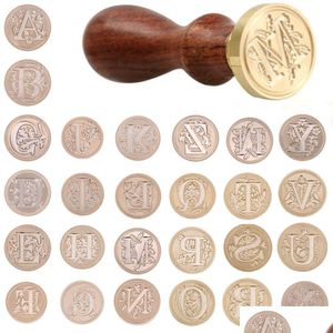 Stamps Wholesale Retro 26 Letter A - Z Wax Seal Stamp Alphabet Wood Kits Replace Copper Head Hobby Tools Sets Post Decor Drop Delive Dhqeb