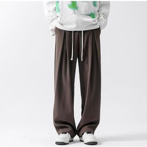 Men's Pants Spring Summer Pleated Mercerized Oversized Wide Leg Men Sweatpants Loose Straight Casual Mopping Solid Sports Trousers 5XL