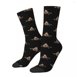 Herrstrumpor Crazy Sock for Men Capybara i svart bakgrund Hip Hop Guinea Pig Breattable Mönster Tryckt Crew Casual Gift