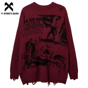 Camiscedores masculinos 11 Bybb Dark 2023 Winter Streetwear Film Efeito Abstraite Hole Cut Sweater Pullover Oversize mick top solto 230815