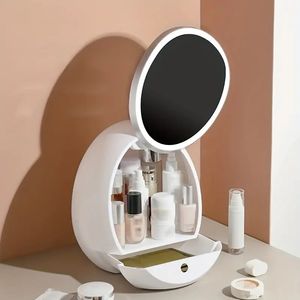 1pc Dressing Table Cosmetics Storage Box, Dustproof Large Capacity Skincare Product Storage Box With Mirror, For Household Use