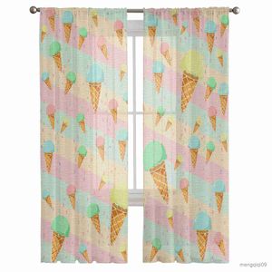 Vorhang Eiscreme Sommer Streifen Tüll Vorhänge für Wohnzimmer Schlafzimmer Dekoration Chiffon Sheer Küche Fenster Vorhang Vorhänge