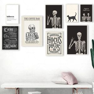 Halloween Decor szkielet na płótnie Malowanie nietoperzy czarne plakaty i grafiki ścienne Upiorne zdjęcie salon bar do domu WO6