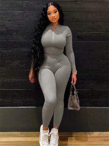 Kvinnor s Two Piece Pants Nibber Solid Sporty Simple Set Women Sheath Slim Long Sleeve Zipper Top Body Shaping Female Activewear Track Suits 230815