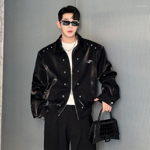 Men's Jackets SYUHGFA Trend Men Jacket Niche Design Liquid Metal Glossy Clothing Decoration Shoulder Pad Coat Korean Style Outerwear