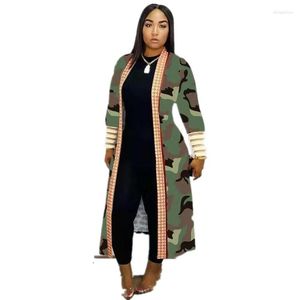 Damengrabenmäntel 2023 Herbst Spring Mode Frauen gedruckt Lange Strickjacke Vollhülse Mantel Dame lässig losen offenes Stitich Coat weiblich