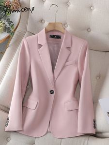 Womens Suits Blazers Yitimuceng Single Button for Women Spring Long Sleeve Slim Blazer Chic Office Ladies Notched Solid Coat 230815