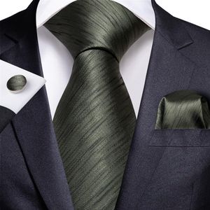 Silk Tie Set Dark Green Striped Men's Whole Classic Jacquard Woven Necktie Pocket Square Cufflinks Wedding Business N-722245o