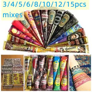 Body Paint Mixed Set Henna Cones Indian Black Brown Red White Tattoo Paste for Temporary Art Sticker Mehndi 230815