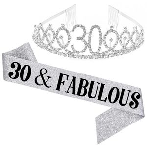 Other Event Party Supplies Silver Golden Crown Sash for Women Glitter Sashes Bling Crystal Tiara Fabulous 30 40 50 60 70 80th Birthday Decor 230815