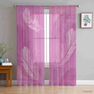 Cortina Símbolo de penas abstrato tule rosa cortinas pura