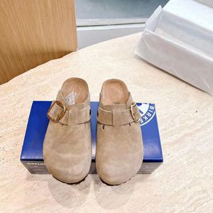 Designer Boston Sandals Slides High Quality Soft Cork Men Kvinnor äkta läder Sliders Fashion Beach Slippers Buckle Strap Flip Flops Storlek 35-45 Birken's Shoes